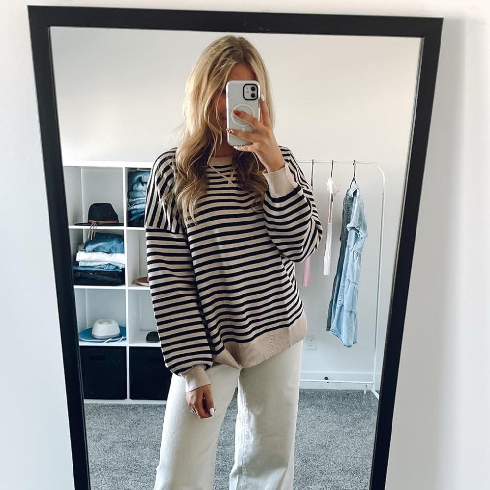 Tan and black striped sweater